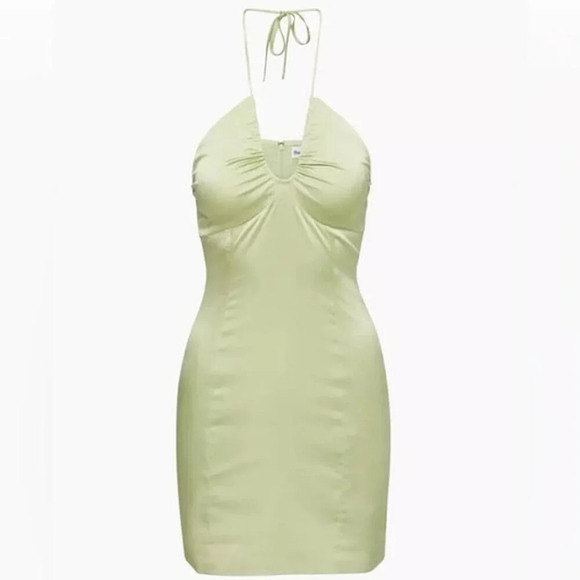 Aritzia Dresses & Skirts - Aritzia Sunday  Best Satin Gidget Halter Dress in Sagebrush Green Size 8